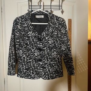 Tahari ASL Black and White Textured Blazer